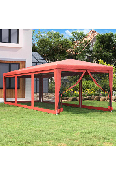 Concept Party tent with 8 mesh walls, red, 3x9 m, HDPE