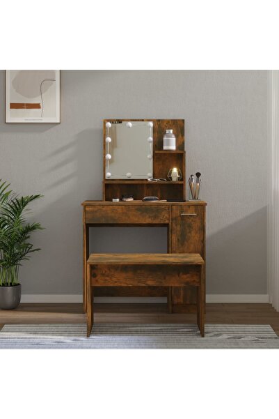 Concept Set măsuță de toaletă cu LED, stejar fumuriu, lemn prelucrat