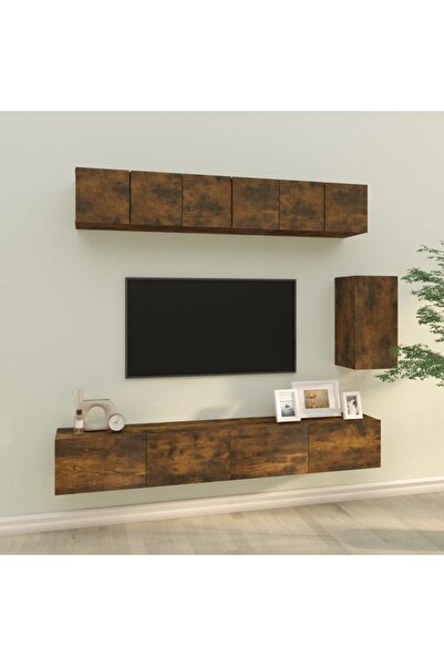Concept Set dulap TV, 6 piese, stejar fumuriu, lemn prelucrat