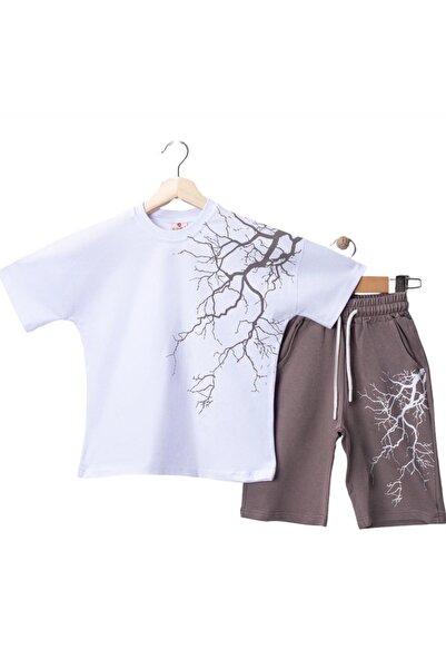 BEGONYA BEBECE KIDS Double Summer Cotton Suit T-Shirt Shorts Lightning D Patt...