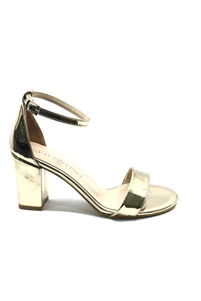 KCMN Kocamanlar Medium Heel Single Strap Women's Heeled Shoes Gold