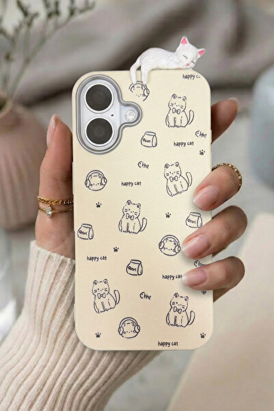 KVK PRİVACY iPhone 17 3D Uyuyan Kedi Figürlü Happy Cat Desenli Silikon Telefo...