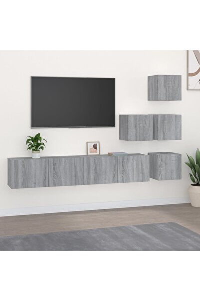 Concept Dulap TV montat pe perete, gri sonoma, lemn prelucrat