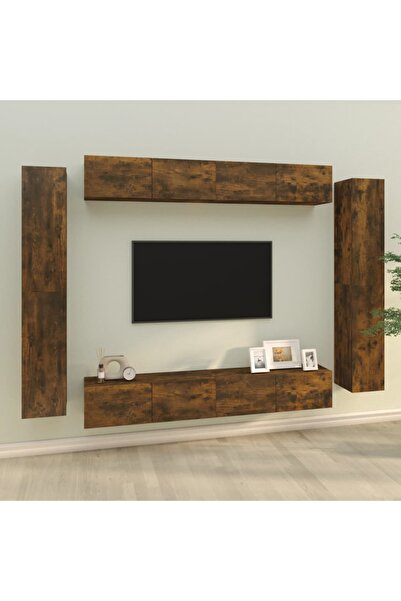 Concept Set dulap TV, 8 piese, stejar fumuriu, lemn prelucrat