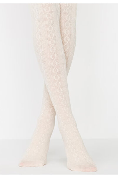 Penti Красиви момичешки чорапогащи "Карина", Памук- плетен принт, ванилия