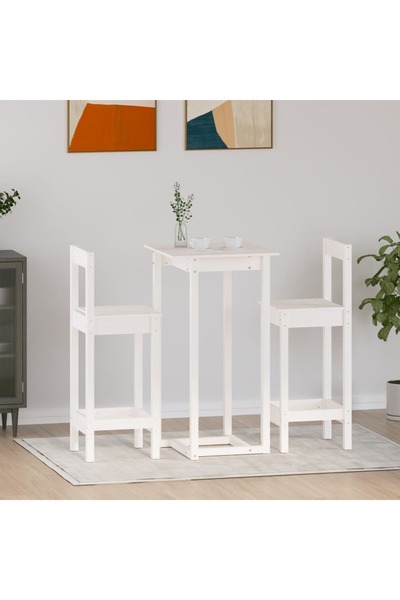 Concept Σετ επίπλων μπαρ, 3 τεμάχια, λευκό, μασίφ ξύλο πεύκου