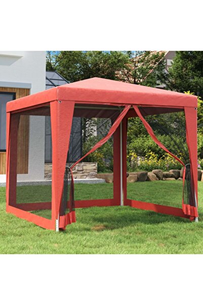 Concept Party tent with 4 mesh walls, red, 2.5x2.5 m, HDPE