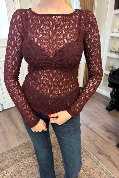 lizge giyim Boat Neck Lace Bluz