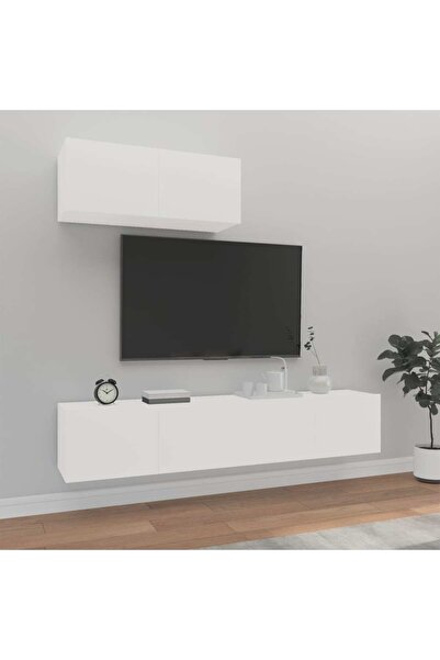 Concept Set dulap TV, 3 piese, alb, lemn prelucrat