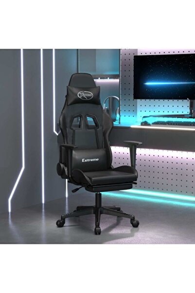 Concept Πολυθρόνα παιχνιδιών με υποπόδιο, μαύρη, οικολογικό Δερμάτινο