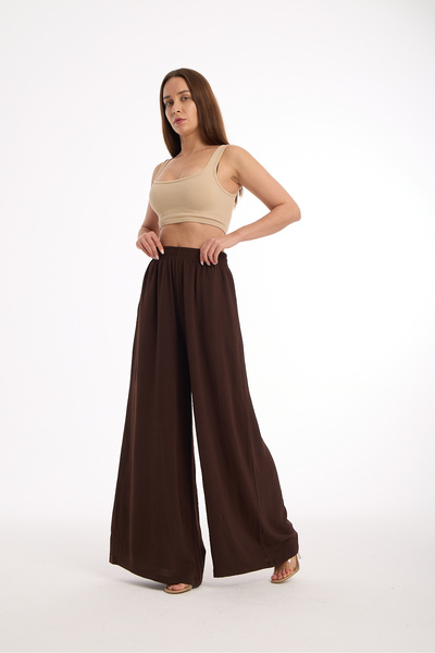 VSE بنطلون نسائي عالي الخصر مطاطي خاص منسدل منسوج قماش واسع واسع الأرجل