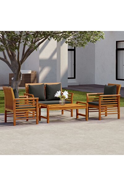 Concept Set mobilier de grădină cu perne, 4 piese, lemn masiv de acacia