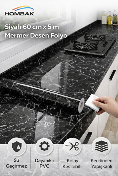 Hombak Self-Adhesive Marble Patterned Kitchen Bathroom Countertop Wall and Ta...