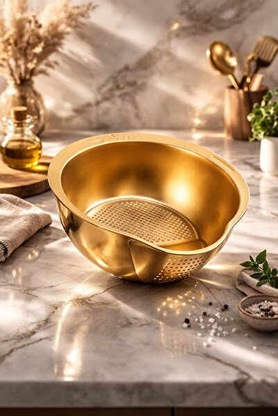 Emal Home Gold Color Stainless Steel Rice and Pasta Strainer Multi-Purpose