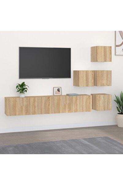 Concept Dulap TV montat pe perete, stejar sonoma, lemn prelucrat