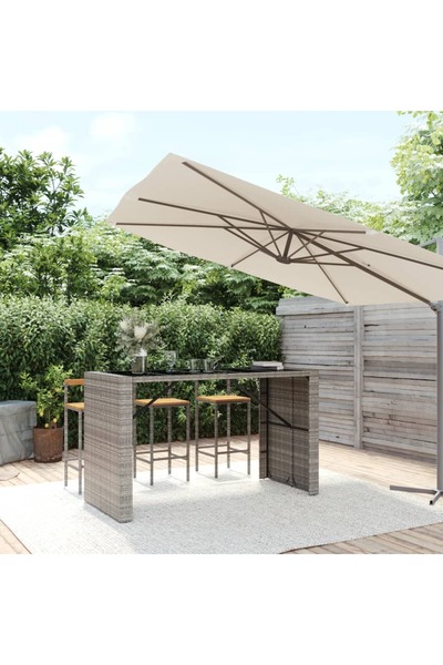 Concept Masă de bar cu blat din sticlă, gri, 185x80x110 cm, poliratan