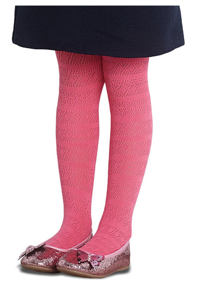 Penti Girls' tights "Sofia- Winter Fishnet" - Lace print, pink color