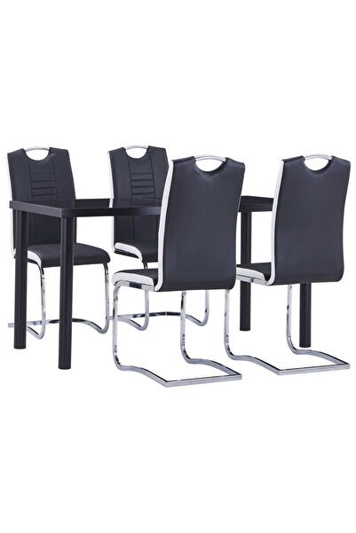 Concept Set mobilier de bucătărie, 5 piese, negru, piele ecologică