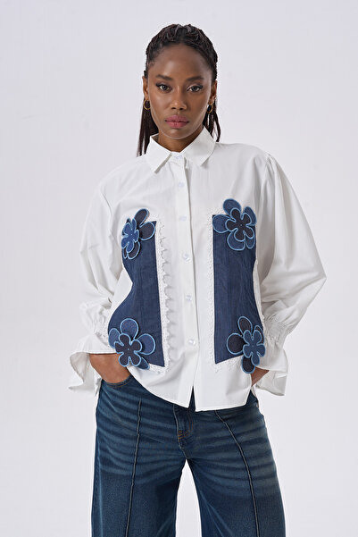 HANIQA Cămașă din denim cu imprimeu floral