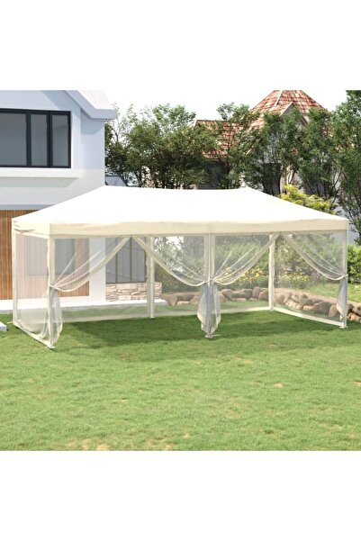 Concept Cort pliabil pentru petrecere, pereți laterali, crem, 3x6 m