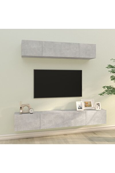 Concept Set comodă TV, 4 piese, gri beton, lemn prelucrat