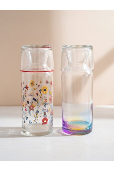 NO BRAND Premium Dekoratif İkili Cam Sürahi Seti - Zarif Çiçek & Modern İris ...