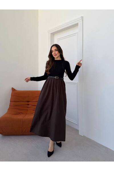 IŞILDA FASHION Μακρύ φόρεμα με λεπτομέρεια ζώνης