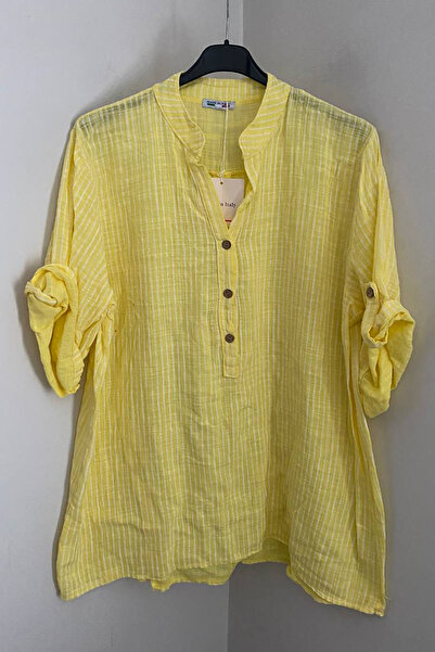 AYASOFYA OTANTIK Women's Italian Yellow Three-Button Collar with Placket Stri...