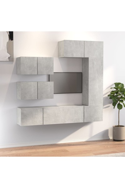 Concept Set dulap TV, 6 piese, gri beton, lemn prelucrat