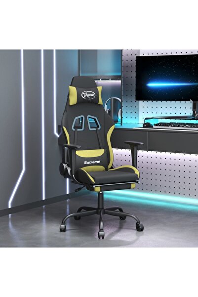 Concept Scaun de gaming pivotant cu taburet, negru/verde deschis textil