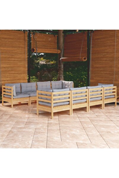 Concept Σετ επίπλων κήπου με μαξιλάρια, 9 τεμάχια, γκρι, μασίφ ξύλο πεύκου