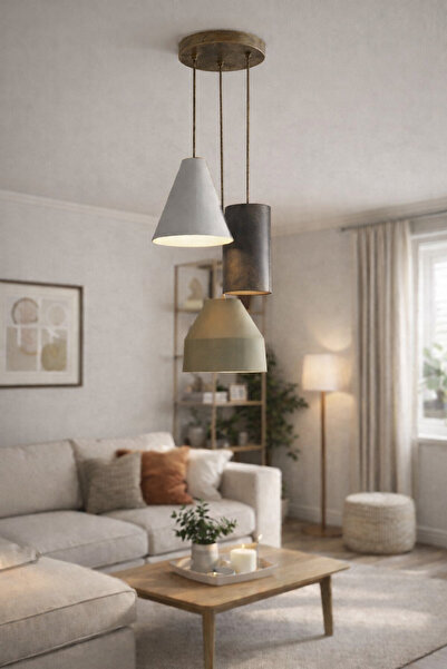 DREAM MODE Stone 3’lü Beton Dokulu Sarkıt Avize Bohem & Pinterest Tarzı Moder...