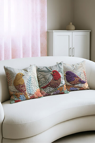 Neva Dekor 3-Dimensional Colorful Bird Set of Patterned with Embroidery Effec...