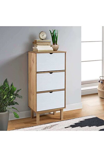 Concept Παπουτσοθήκη με 3 συρτάρια, καφέ και λευκό, μασίφ ξύλο πεύκου