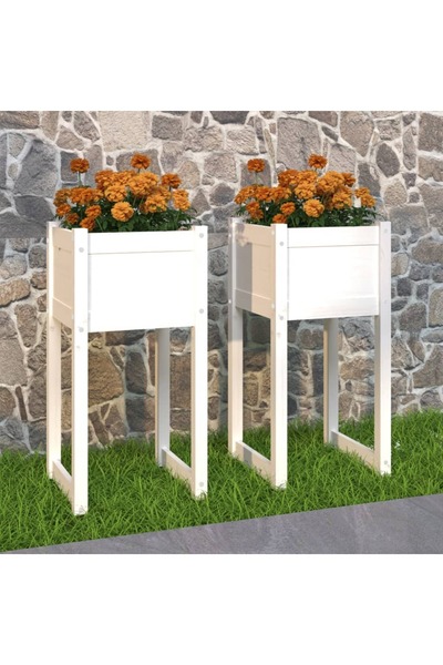 Concept Γλάστρες, 2 τεμ., λευκές, 40x40x81 cm, από μασίφ ξύλο πεύκου