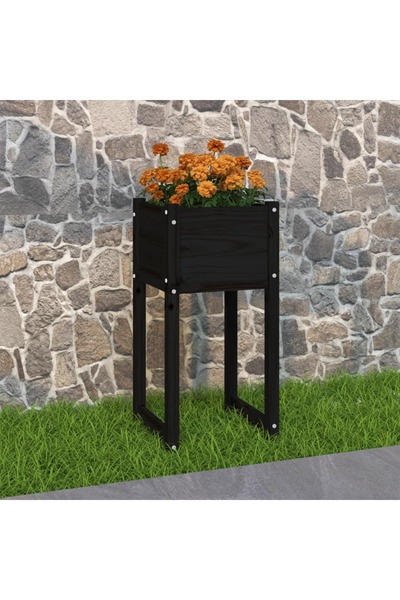 Concept Γλάστρα, μαύρη, 40x40x81 cm, από μασίφ ξύλο πεύκου