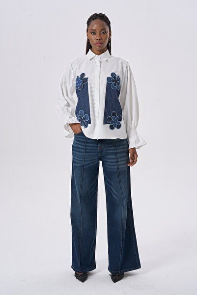 HANIQA Floral Patterned Denim Shirt