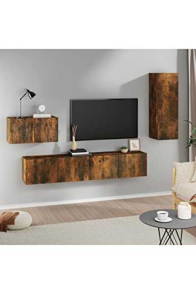Concept Σετ ντουλαπιών τηλεόρασης, 4 τεμάχια, καπνιστή δρυς, επεξεργασμένο ξύλο