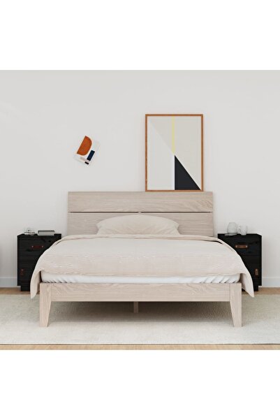 Concept Noptiere, 2 buc., negru, 40x34x55 cm, lemn masiv de pin