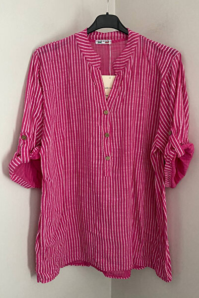 AYASOFYA OTANTIK Γυναικείο ιταλικό φούξια μπλουζάκι με τρία κουμπιά και γιακά...