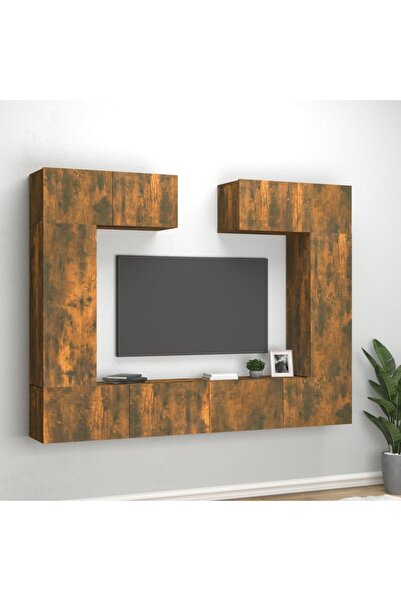 Concept Set dulap TV, 6 piese, stejar fumuriu, lemn prelucrat