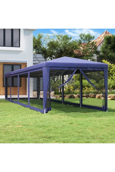 Concept Party tent with 10 mesh walls, blue, 3x12 m HDPE