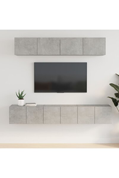 Concept Set dulap TV, 5 piese, gri beton, lemn prelucrat
