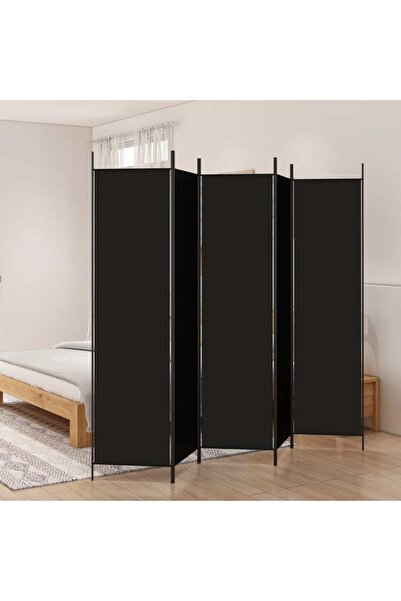 Concept Paravan de cameră cu 5 panouri, negru, 250x200 cm, textil