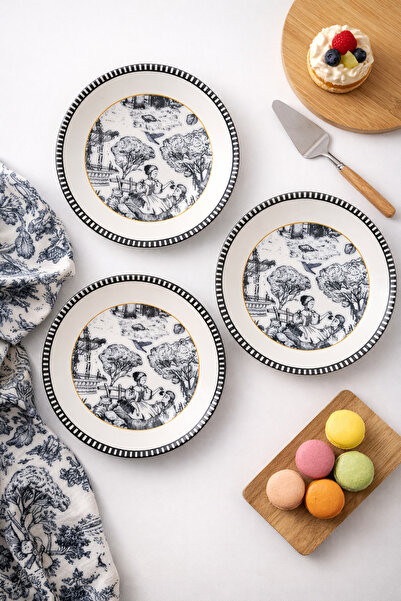 grandora Black and White Vintage Patterned Serving Plates Set of 6, 27 Cm, Se...
