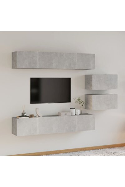 Concept Σετ ντουλαπιών τηλεόρασης, 6 τεμάχια, γκρι σκυροδέματος, επεξεργασμέν...