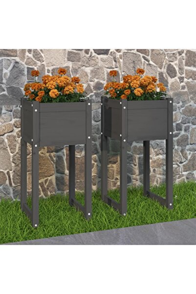 Concept Jardiniere, 2 buc., gri, 40x40x81 cm, lemn masiv de pin