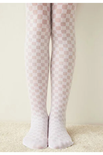 Penti Young "Little Dama" girls' tights, 30 den- matte, checkered print, white