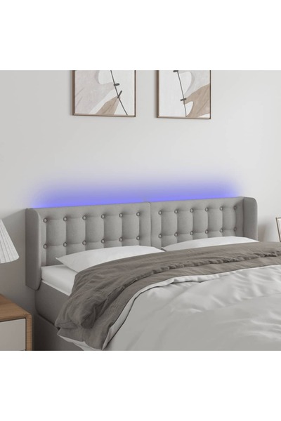 Concept Tăblie de pat cu LED, gri deschis, 147x16x78/88 cm, textil