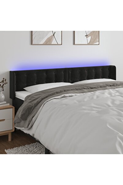 Concept Tăblie de pat cu LED, negru, 163x16x78/88 cm, catifea